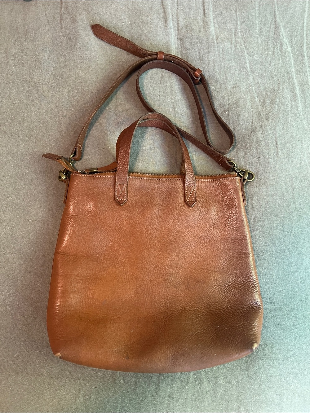 Madewell Cognac Brown Leather Crossbody Tote